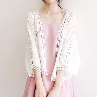 3/4-Sleeve Plain Lace Open Front Light Jacket