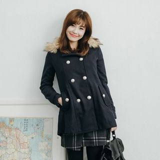 Tokyo Fashion Faux Fur Collar Woolen Coat