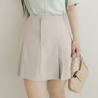 [L -3XL]High Waist Plain Wide-Leg Pleated Mini Skirt