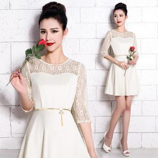 Fantasy Bride 3/4-Sleeve Lace Panel Cocktail Dress