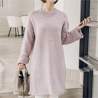 JOAMOM Round-Neck Slit-Side Long Sweater