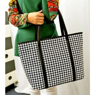 Bags 'n Sacks Faux-Leather Houndstooth Print Tote