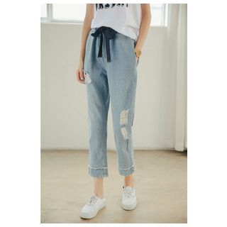 Sienne Distressed Drawstring Cropped Jeans