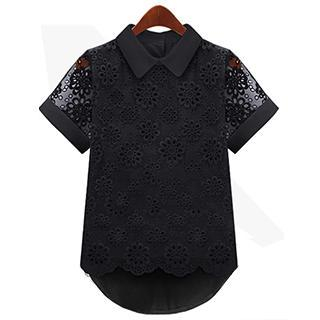 Eloqueen Eyelet Lace Overlay Blouse