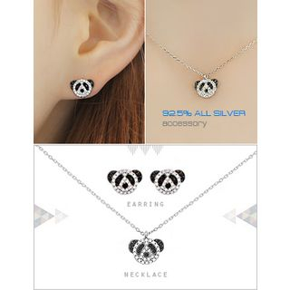 soo n soo Set: Rhinestone Panda Ear Studs + Necklace