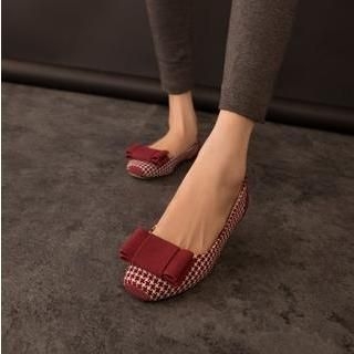 Pangmama Bow-Accent Houndstooth Flats