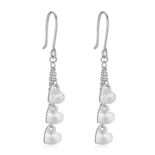 MaBelle 14K Italian White Gold Dangling Heart Disc Plate Hook Earrings, Women Girl Jewelry in Gift Box