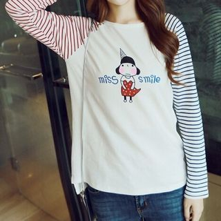 Aikoo Long-Sleeve Stripe-Panel Printed T-Shirt