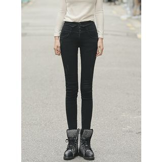 BBAEBBAE Button-Front Brushed-Fleece Skinny Jeans