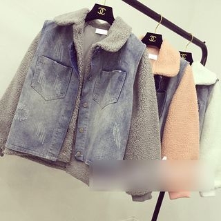 Octavia Set : Shearling Collared Jacket + Denim Vest