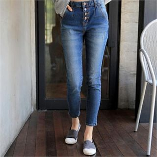 smusal Button-Front Washed Jeans