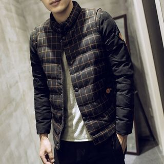 LC Homme Check Stand-Collar Padded Jacket