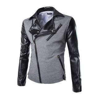 Bay Go Mall Faux Leather Paneled Biker Jacket