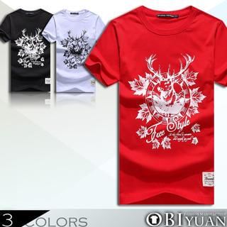 OBI YUAN Maple Leaf & Deer Printed T-Shirt
