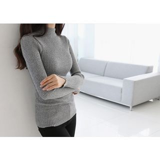 Hello sweety Mock-Neck Rib-Knit Top