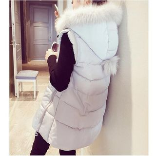 MORTION Furry Hooded Down Long Vest