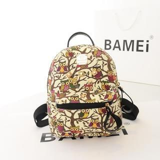 Bibiba Owl Printed Mini Canvas Backpack