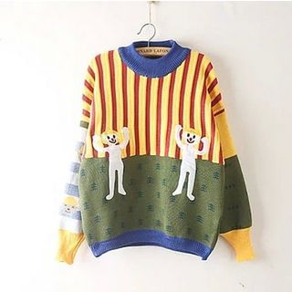 Moricode Mock-Neck Embroidered Color-Block Sweater