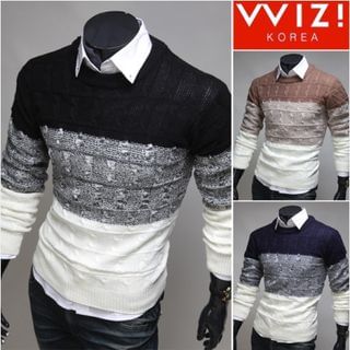 WIZIKOREA Round-Neck Color-Block Sweater