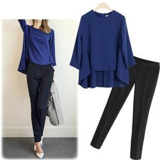 Cherry Dress Set: Long-Sleeve Blouse + Slim Fit Pants