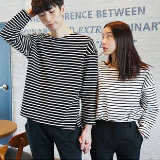 Dute Long-Sleeve Striped Couple T-Shirt