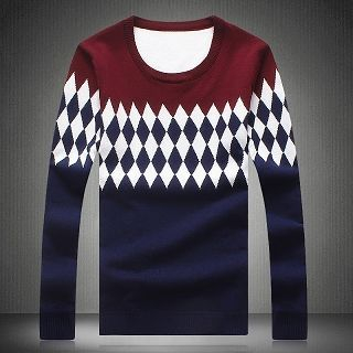 LC Homme Patterned Color-Block Sweater