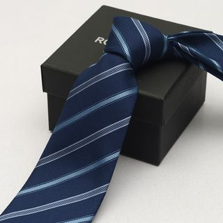 Romguest Striped Neck Tie (8cm) Navy Blue - One Size