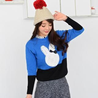 59 Seconds Rabbit Two-Tone Knit Sweater