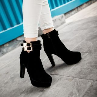 Pretty in Boots Buckled Heeled Ankle Boots