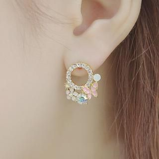 soo n soo Flower & Butterfly Rhinestone Earrings