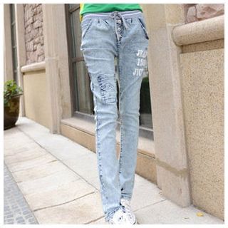Oaksa Letter Elastic-waist Jeans