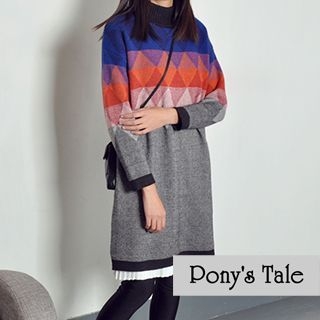 Pony's Tale Mock Neck Argyle Sweater Dress