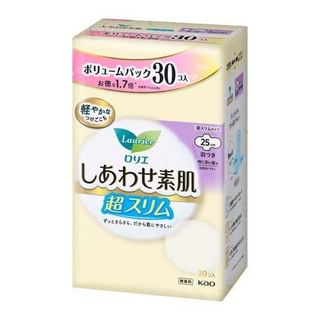 Kao - Laurier F Happy Bare Skin Breathable Ultra Slim For Especially Heavy Daytime With Wings 25Cm 30 Pcs