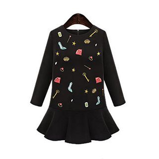 FURIFS Embroidered Long-Sleeve Dress