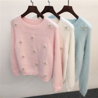 Octavia Faux Pearl Accent Fleece Sweater