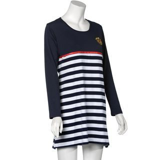 Mamalamode Maternity Long-Sleeve Striped Nursing Dress