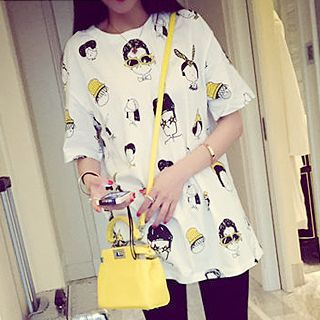 QZ Lady Short-Sleeve Cartoon Print T-Shirt