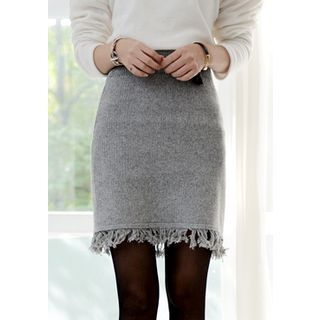 DEEPNY Fringed Knit Skirt