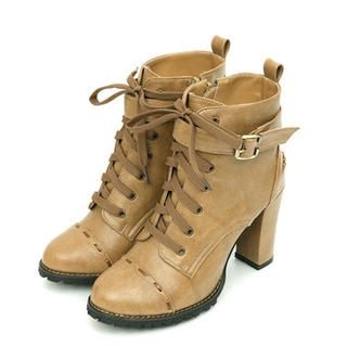 Lace-Up Buckled Boots