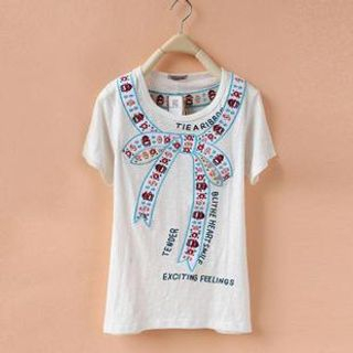 Cute Colors Short-Sleeve Round-Neck Embroidered T-Shirt