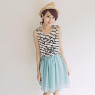 Tokyo Fashion Stripe-Panel Chiffon Sleeveless Dress