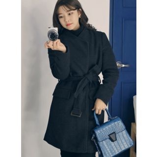 HOTPING Open-Front Wool Blend Coat With Sash