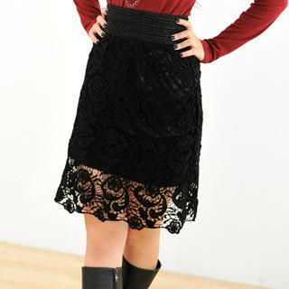 Crochet-Lace Skirt Black - One Size