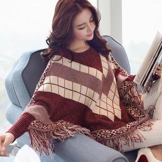 anzoveve Dolman-Sleeve Diamond Pattern Sweater