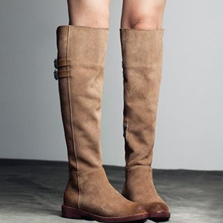 MIAOLV Genuine Suede Buckled Tall Boots