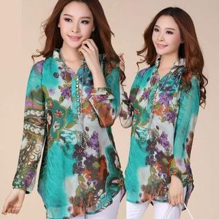 Hermina Long-Sleeve Print Chiffon Blouse