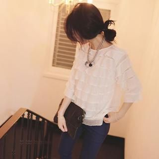 Reflower 3/4-Sleeve Ruffled Top