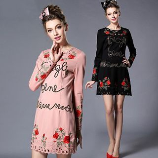 Ovette Long-Sleeve Embroidered Dress