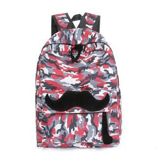 Crystal Mustache Print Camouflage Canvas Backpack