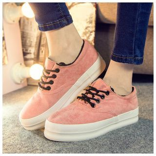 EUNICE Furry-Lined Platform Lace-Up Sneakers